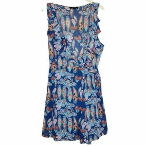 BCNU XL wrap boho print dress w/‎ ruffle trim